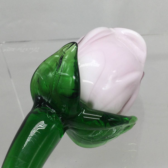 Hand Blown Glass Pink Rose Long Stem 15" - Picture 5 of 9